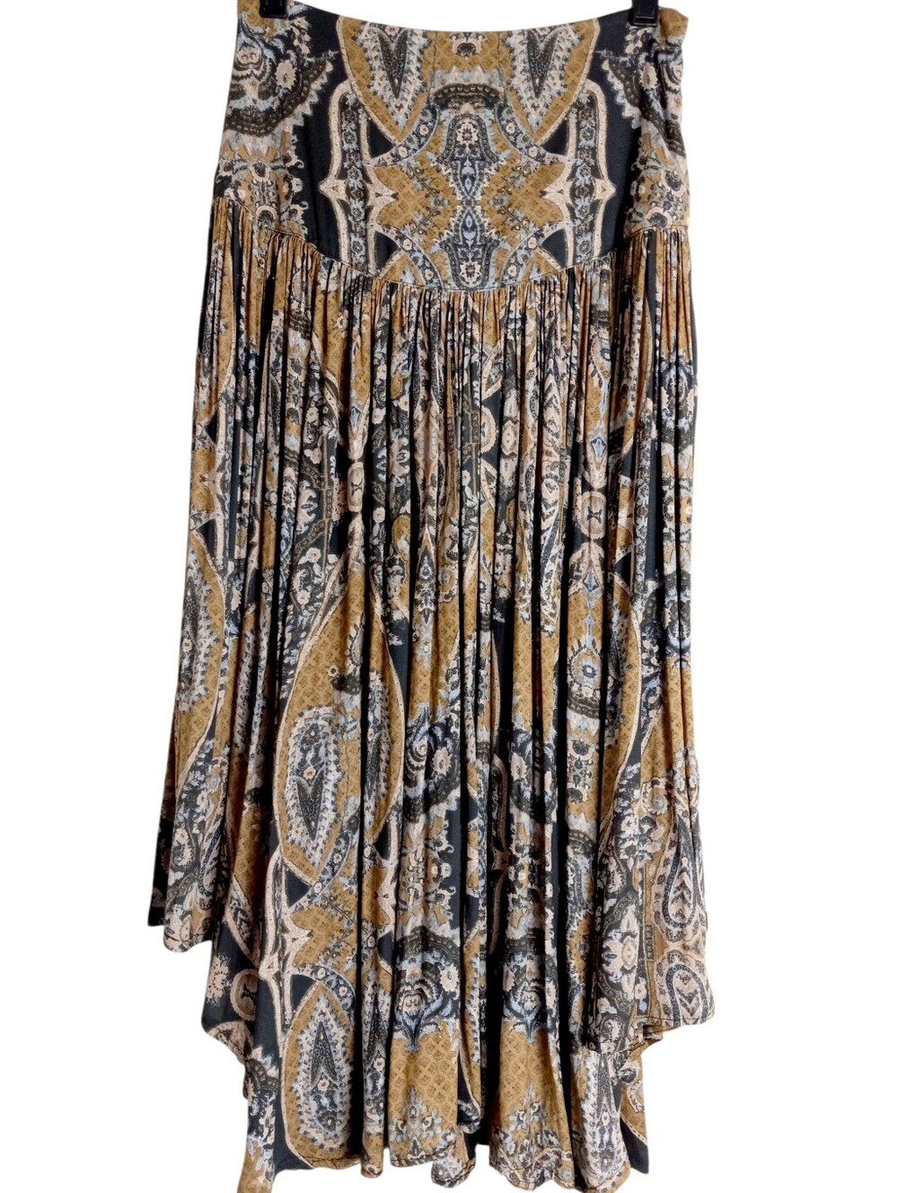 Urban Outfitters Pleated Paisley Maxi Skirt in Mustard and Charcoal